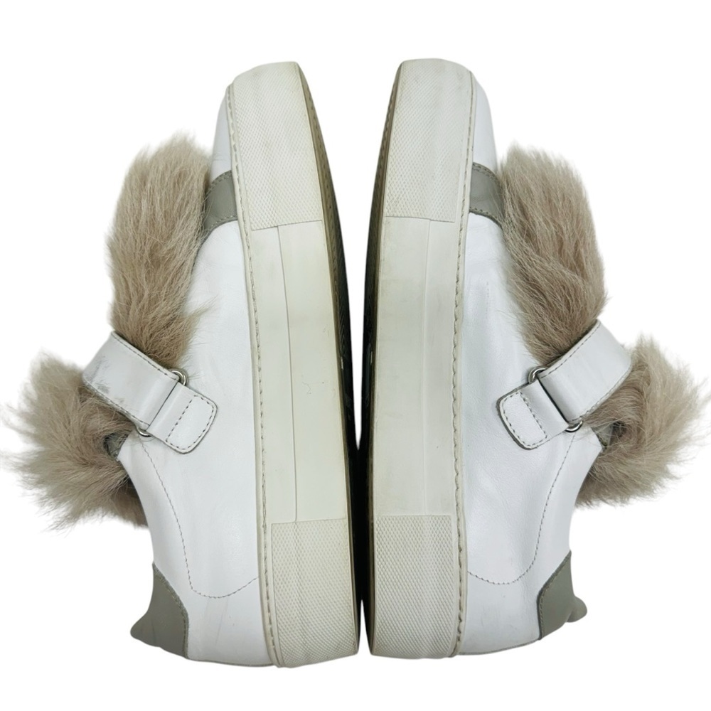 Moncler Victoire Sneakers Shoes women’s Size 7 Real Fur Trim Slip-On White - Picture 12 of 15